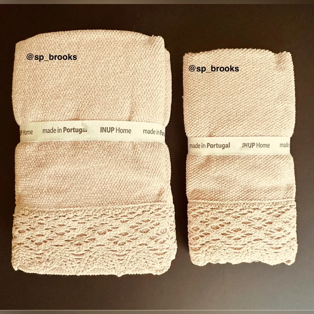 🎁INUP Home Cotton Bath Towel Set with Crochet Trim - 4 Pieces - Pink Sand